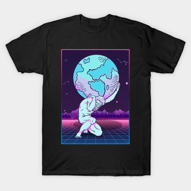 Celestial Aesthetic Vaporwave Atlas Earth T-Shirt by Alex21